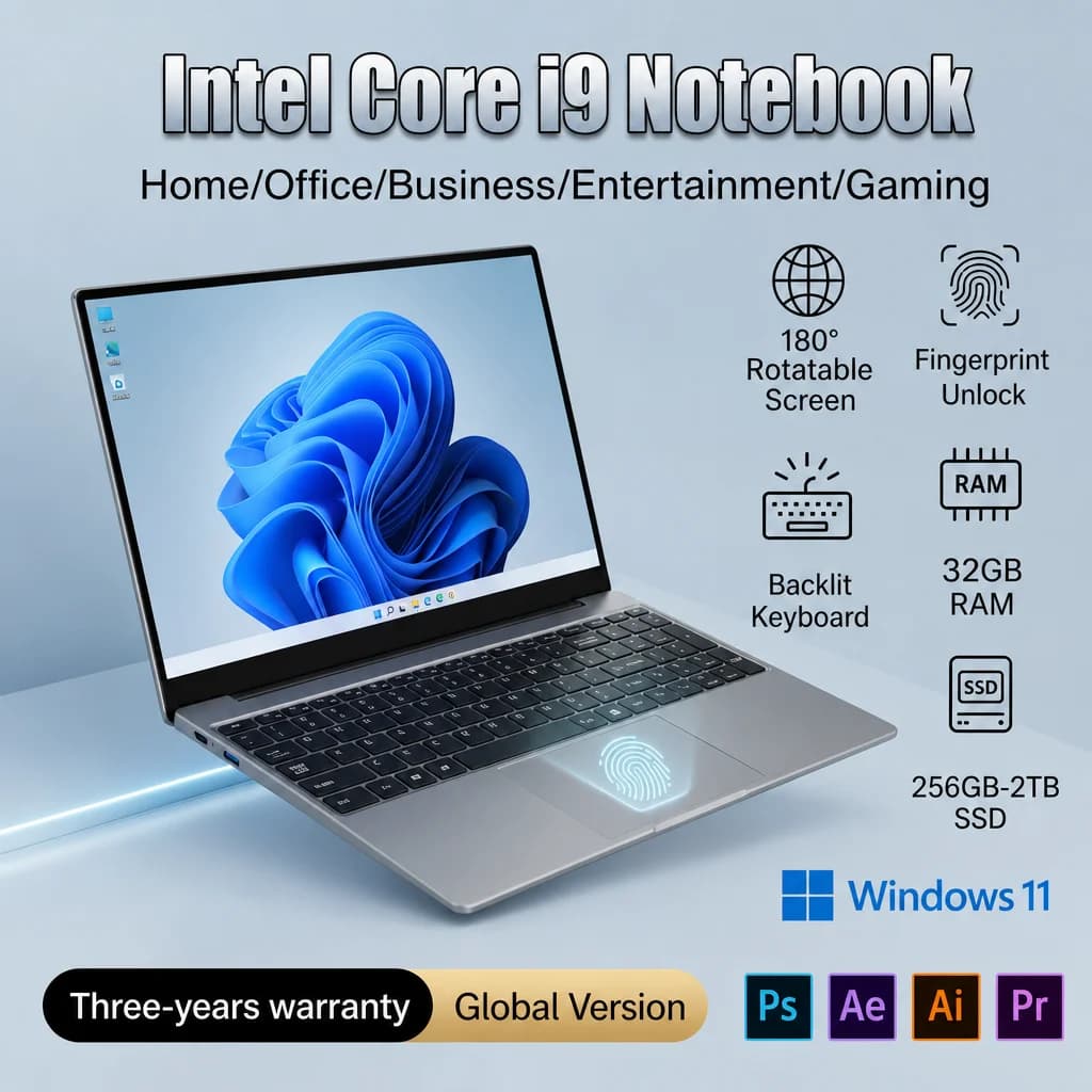 LENO i9 Windows 11 Pro Laptop Intel CORE i9-9900U Notebook 15.6 Inch 32GB RAM 1TB 2TB SSD 1920*1080HD Gaming laptops Pc Gamer
