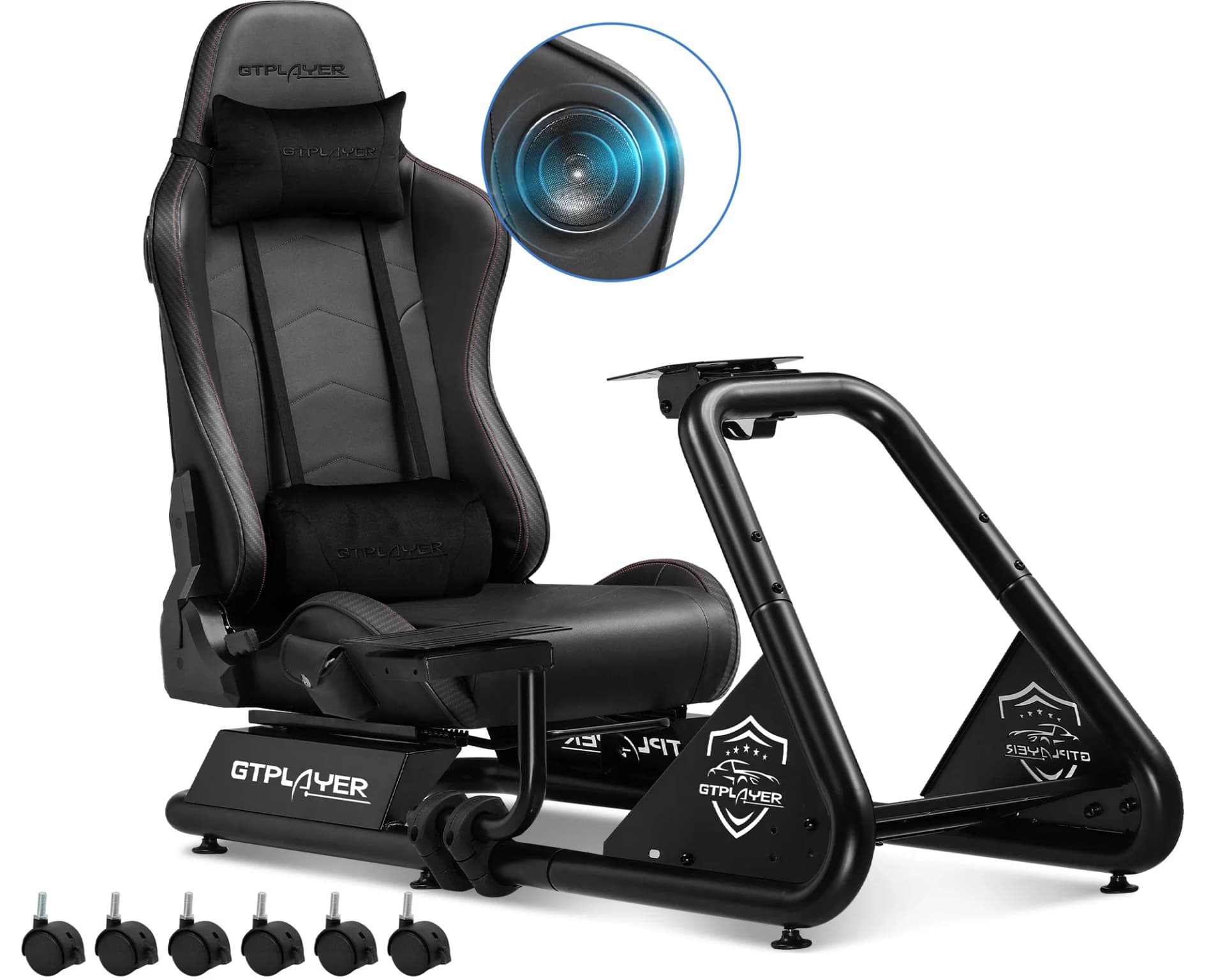 Gtplayer Simulator Cockpit Sim Racing Cockpit Racing Simulator Steering Wheel Stand with Speakers Steering Wheel and Pedal Stand