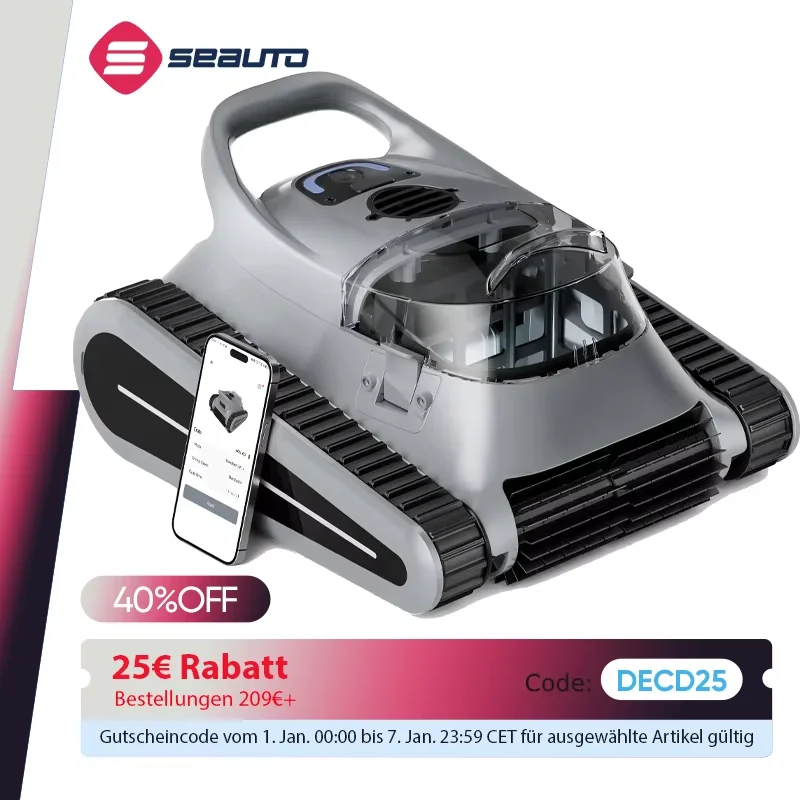 Seauto Crab Pro Robotic Pool Vacuum, Wall-Climbing Robot, Suitable for Walls and Floors up to 2000 Square Feet