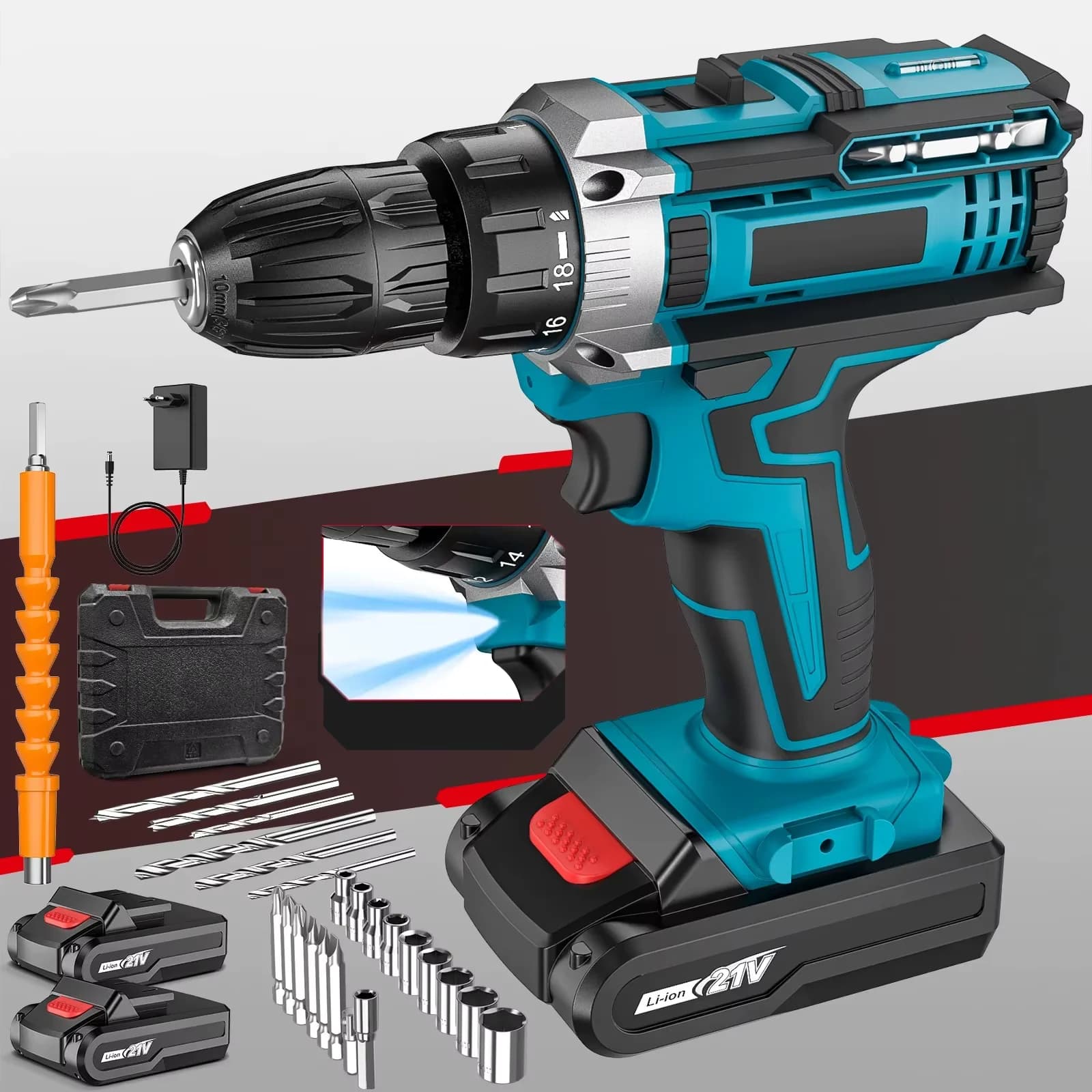 21V Cordless Impact Drill Electric Screwdriver Electric Hammer Drill Mini Wireless Drill Lithium-Ion Battery Power Tools
