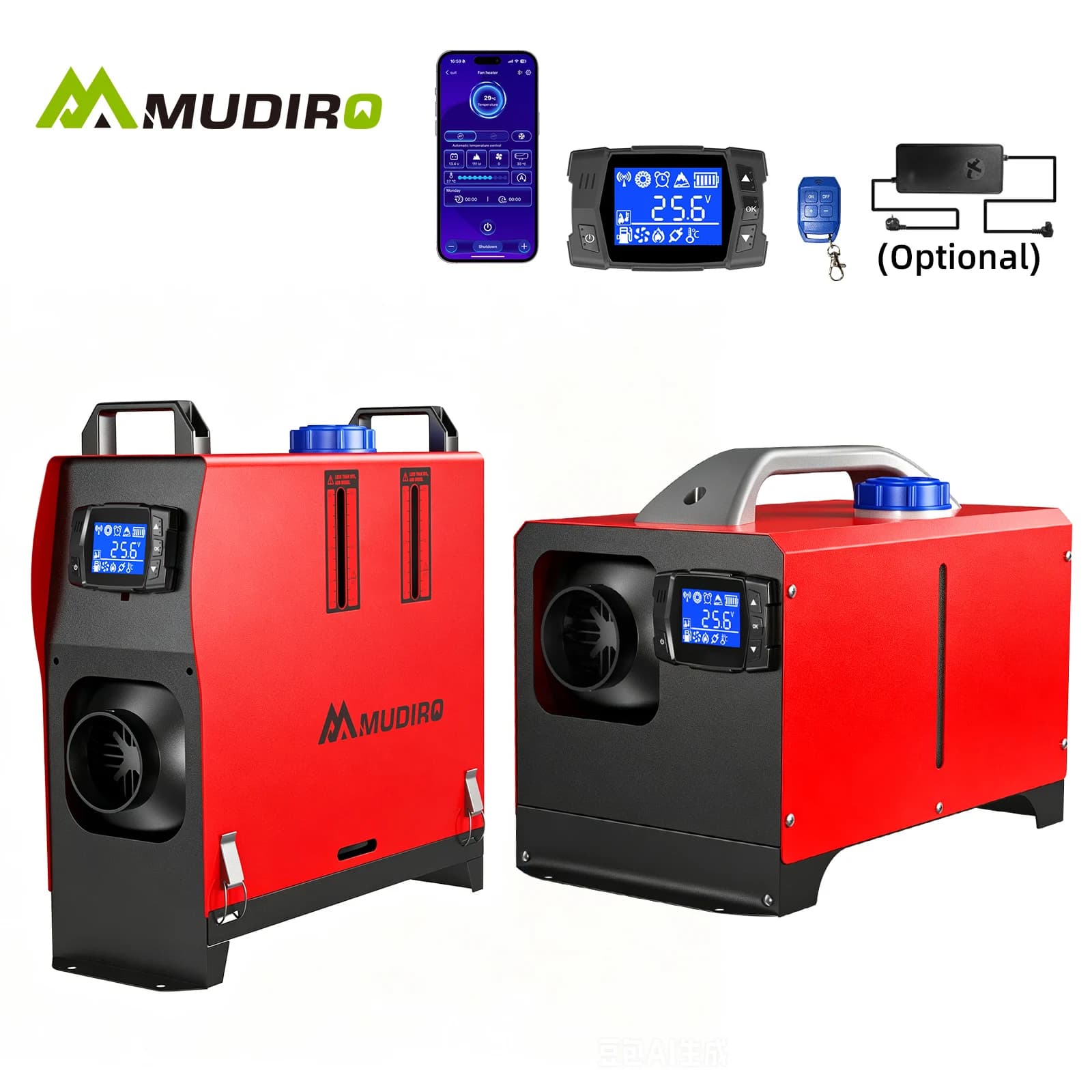 2026 Upgrade Mudiro 8KW Diesel Air Heater Auto High Altitude Mode&Smart LCD Panel Bluetooth APP + Remote Control Dual Wireless Auto Start‑Stop 4‑Language Voice Broadcast 1.5m Extension Cord 12V/24V/24