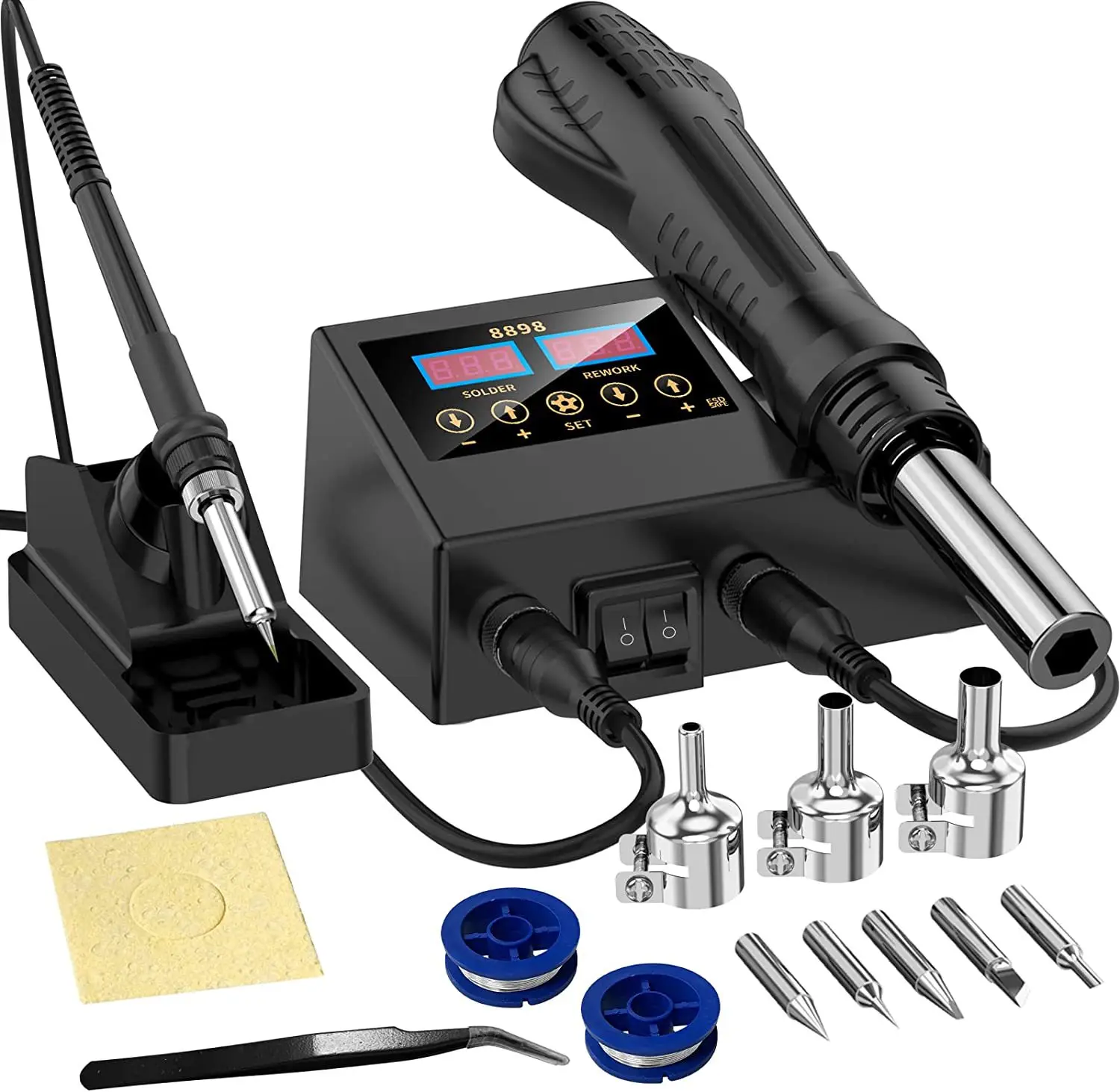 Hot Air Gun 8898 2 in 1 Soldering Station Digital Display Welding Rework For Cell-Phone BGA SMD PCB IC Repair Solder Iron Tools
