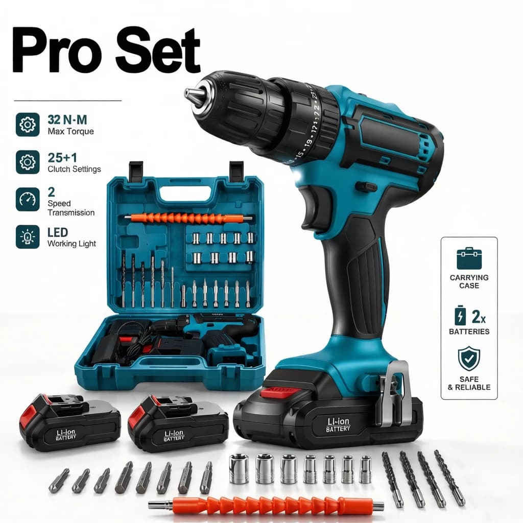 21V Cordless Impact Drill Electric Screwdriver Electric Hammer Drill Mini Wireless Hand Drill 2-Speed Compact Drill Lithium-Ion Battery Power Tools for Home DIY Repair