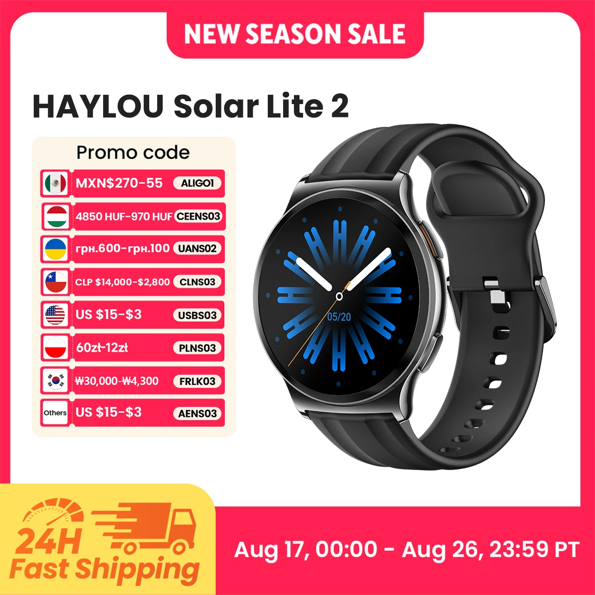 HAYLOU Solar Lite 2 Smartwatch 1.43'' AMOLED Display 24h Health Monitoring 150+ Sports Modes Voice Calling Smart Watch 1ATM