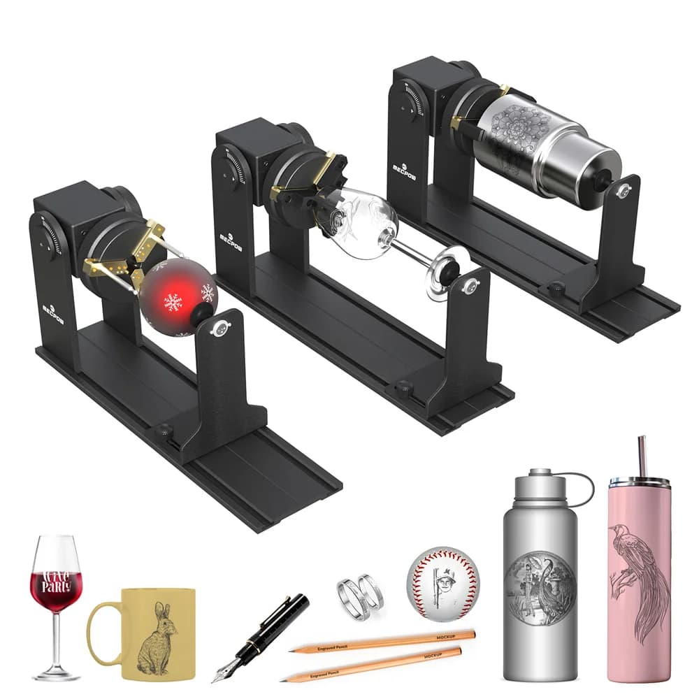 Mecpow G5 Rotary Roller Module, with Versatile Jaws, Adjustable Rotary Chuck, Supporting Column, for Mecpow and Other Brands, 42mm Stepped Motor, 240mm Engraving Roller Length, Various Types of Jaws, Precise Angle Adjustment & 360° Rotary Chunk