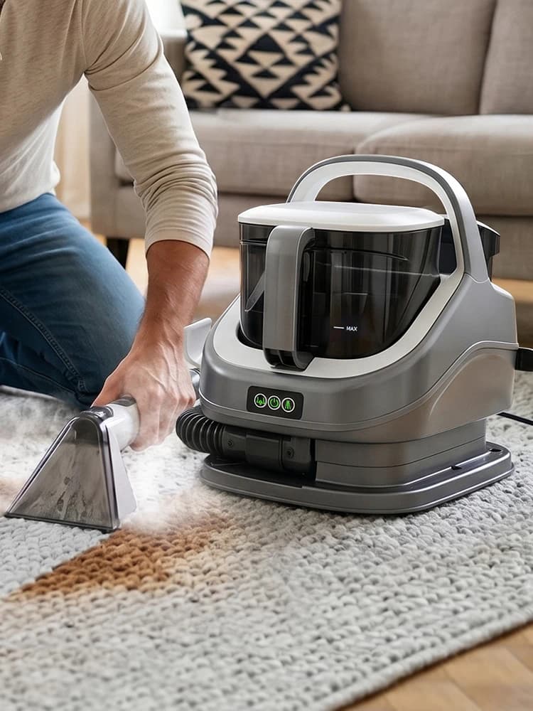 ROUNY 1300W 3-In-1 Steam Fabric Cleaner, Portable Upholstery Steam Cleaning Machine with 13kPa Strong Suction, 100°C High Temperature Sanitizing, Hot & Cold Water Washing, Design For Sofa, Carpet, Car