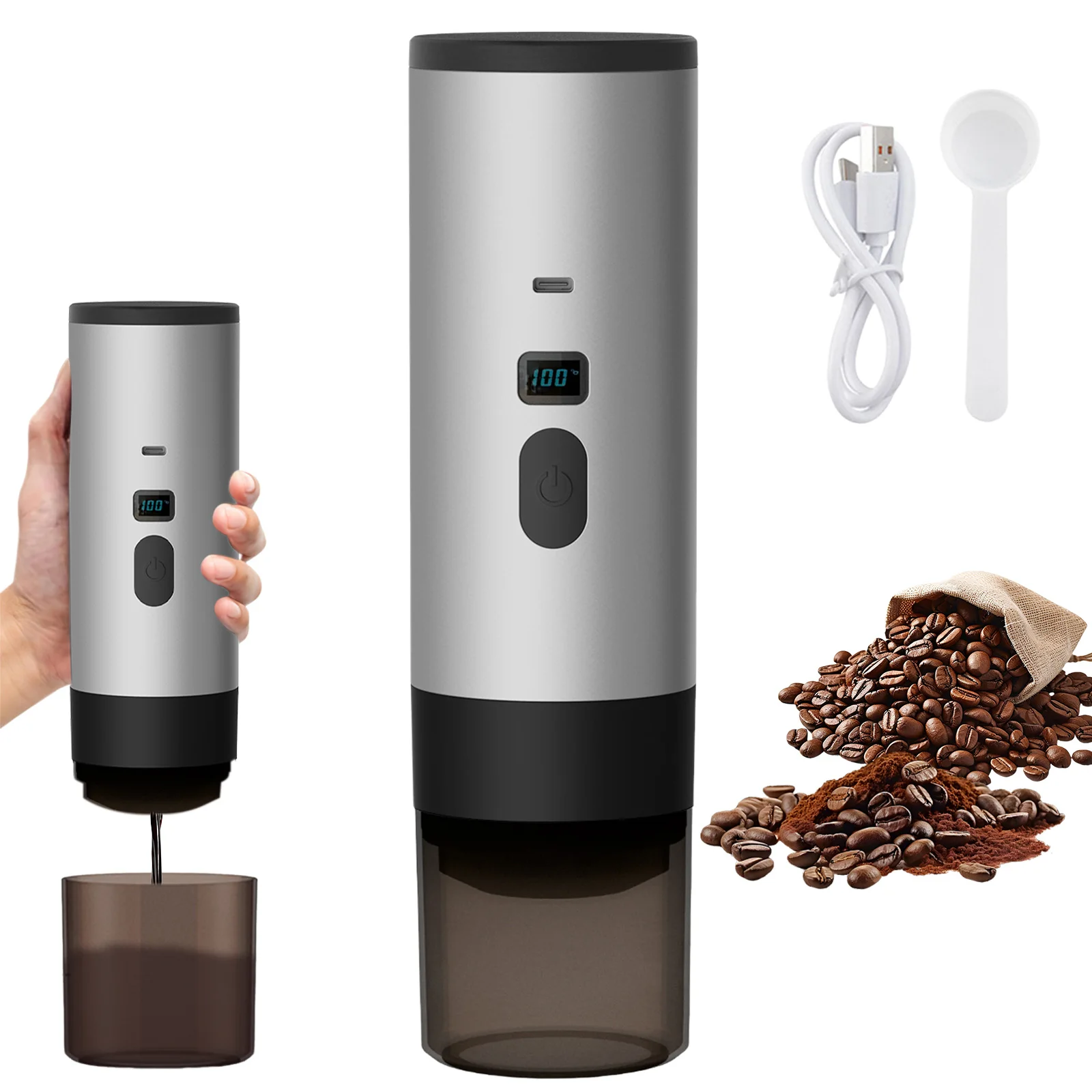 Portable Electric Capsule Coffee Machine Espresso Capsule Machine Cordless Heating Pump Press Coffee Capsule Machine Travel and Car 3 in 1 Pod Coffee Machine