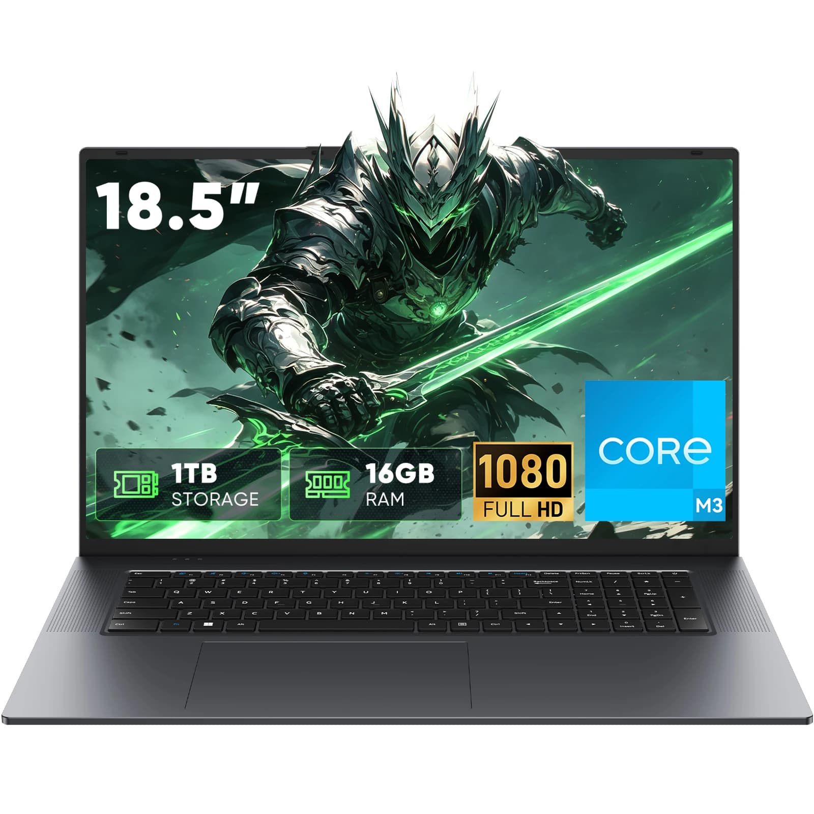 18.5" FHD Laptop Computer, 16GB RAM 1TB SSD, Dual-Core m3-8100Y up to 3.4GHz, HDMI,RJ45,Large Screen Notebook for Student, Home Business, Multitasking & Entertainment
