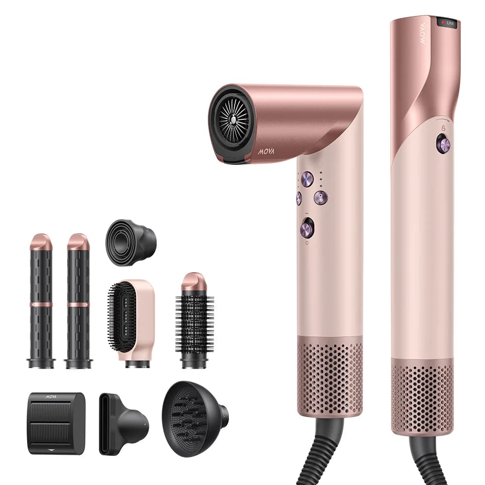 MOVA Master 10 Multi-Styler 7-in-1 - Smart Hair Cleaner & Styler for Curling Straightening Volumizing Quick Dry Hair Care Complete Pink Silver