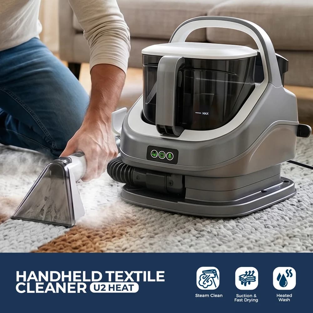 ROUNY 1300W 3-In-1 Steam Fabric Cleaner, Portable Upholstery Steam Cleaning Machine with 13kPa Strong Suction, 100°C High Temperature Sanitizing, Hot & Cold Water Washing, Design For Sofa, Carpet, Car