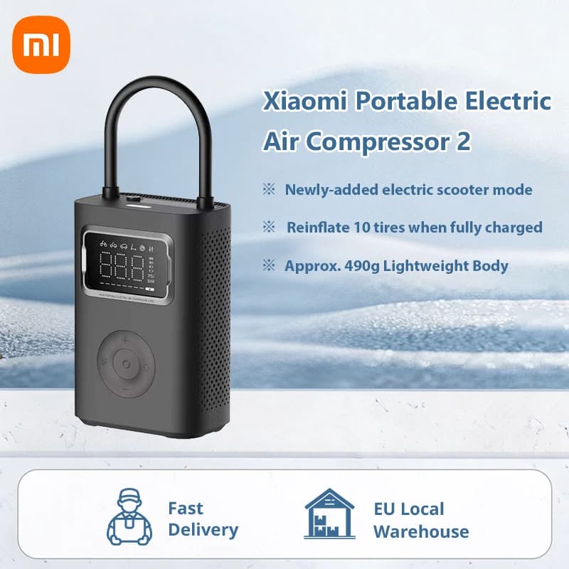 Xiaomi Mijia Portable Electric Air Compressor 2D, Portable Electric Air Pump, Smart Digital Tire Pressure Detection Inflator