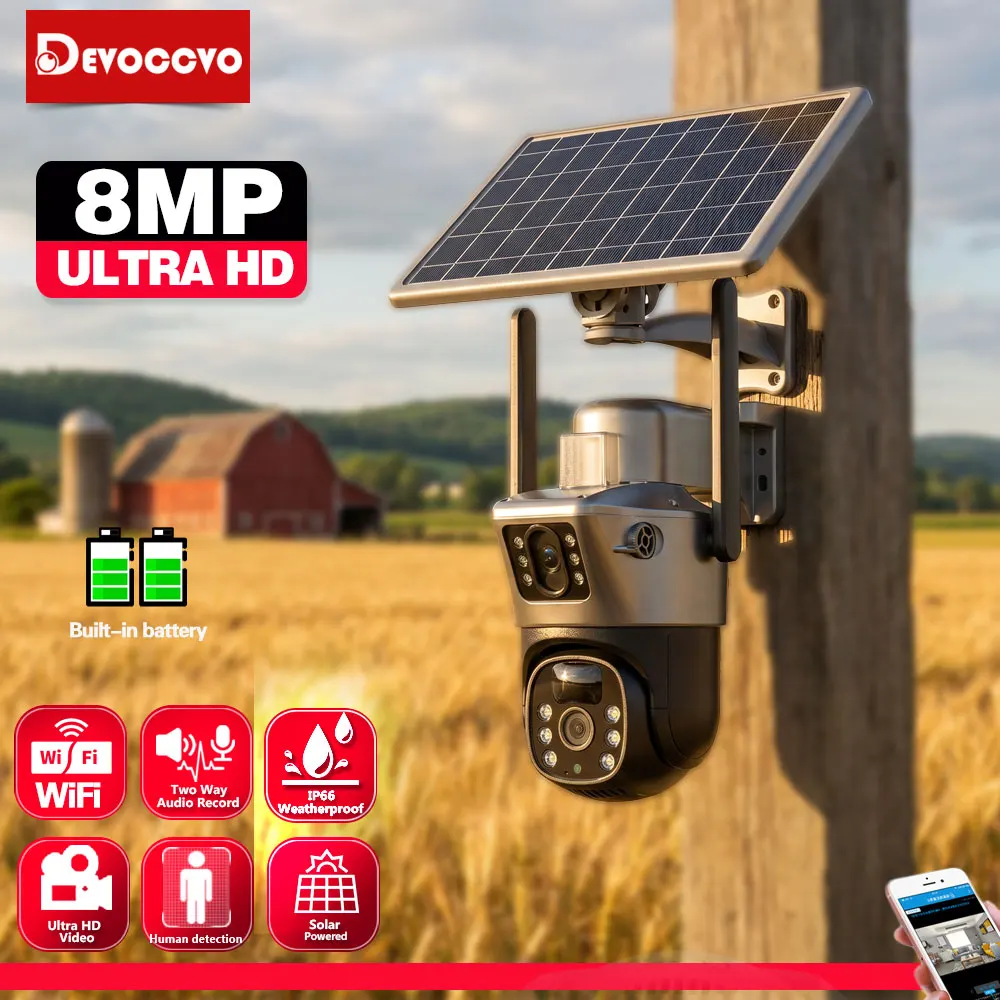 4K Dual Lens Solar Wireless PTZ IP Camera with AI Auto Tracking and Battery Power Outdoor CCTV Security Surveillance Camera 8MP