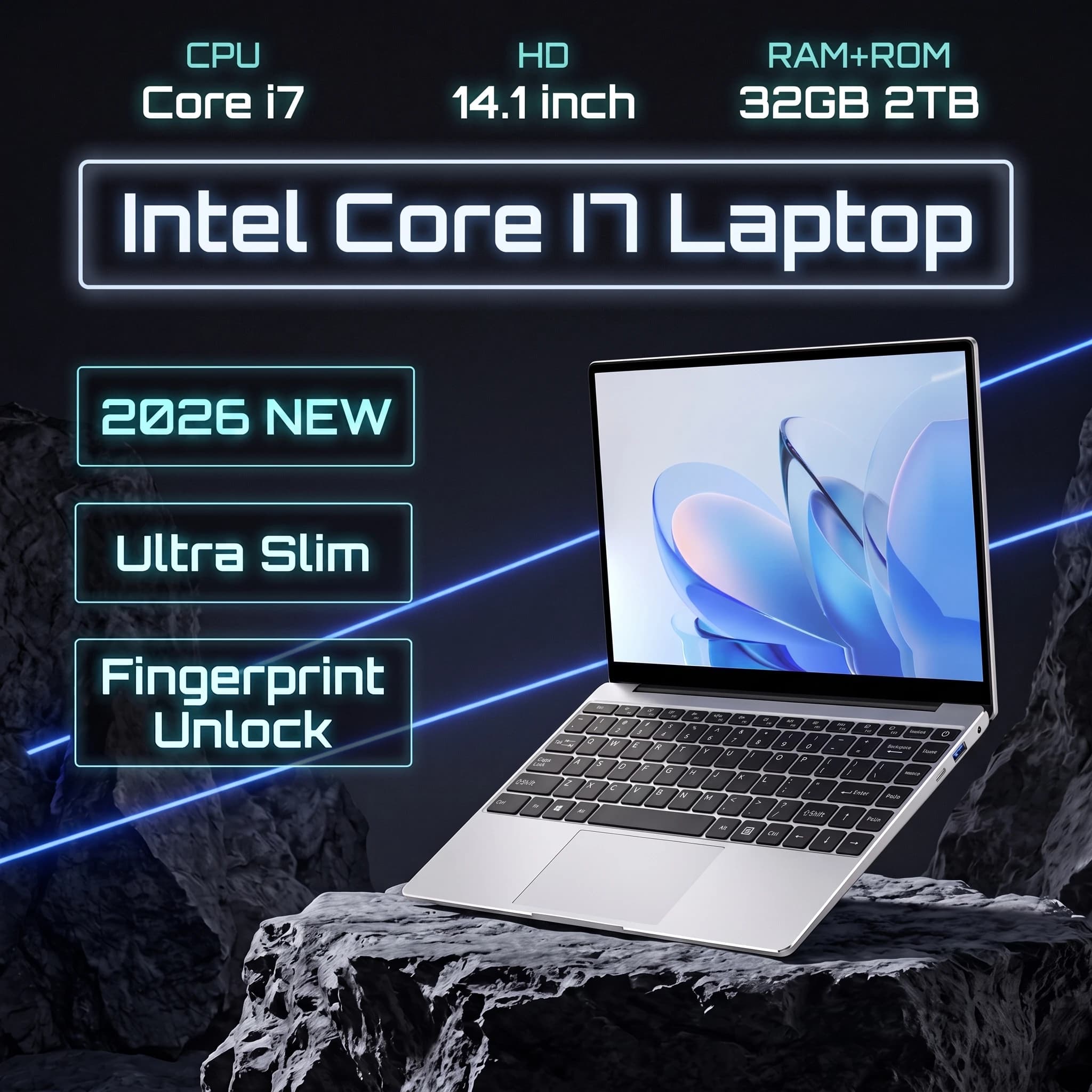 Ultra Slim 14.1" Laptop Intel Core i7 8650U Windows 11 32GB 2TB Gaming Computer PC Gamer Office Study Work 1080P HD Portable Notebook
