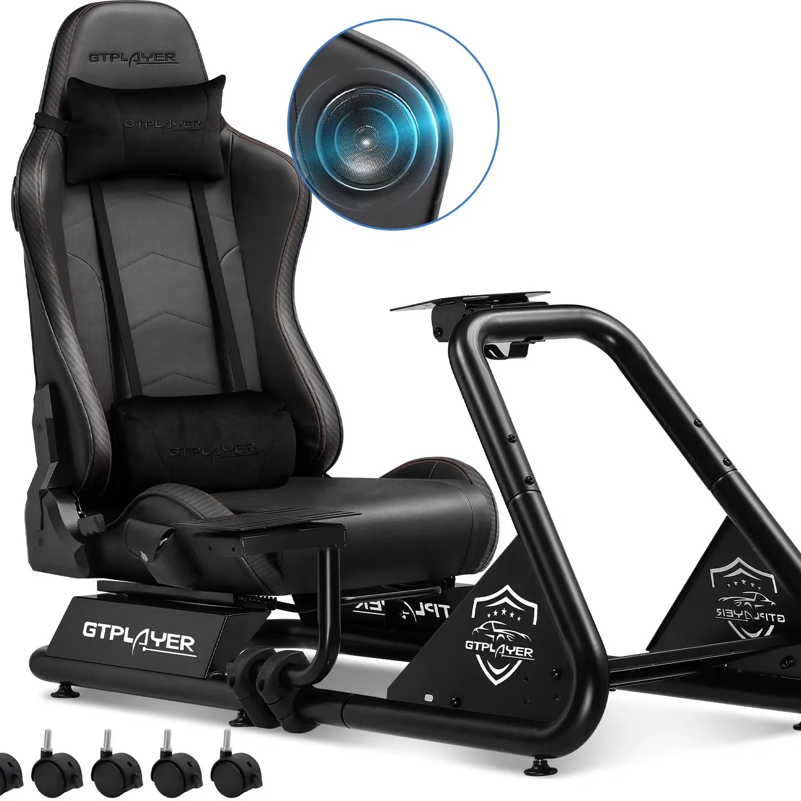 Gtplayer Simulator Cockpit Sim Racing Cockpit Racing Simulator Steering Wheel Stand with Speakers Steering Wheel and Pedal Stand
