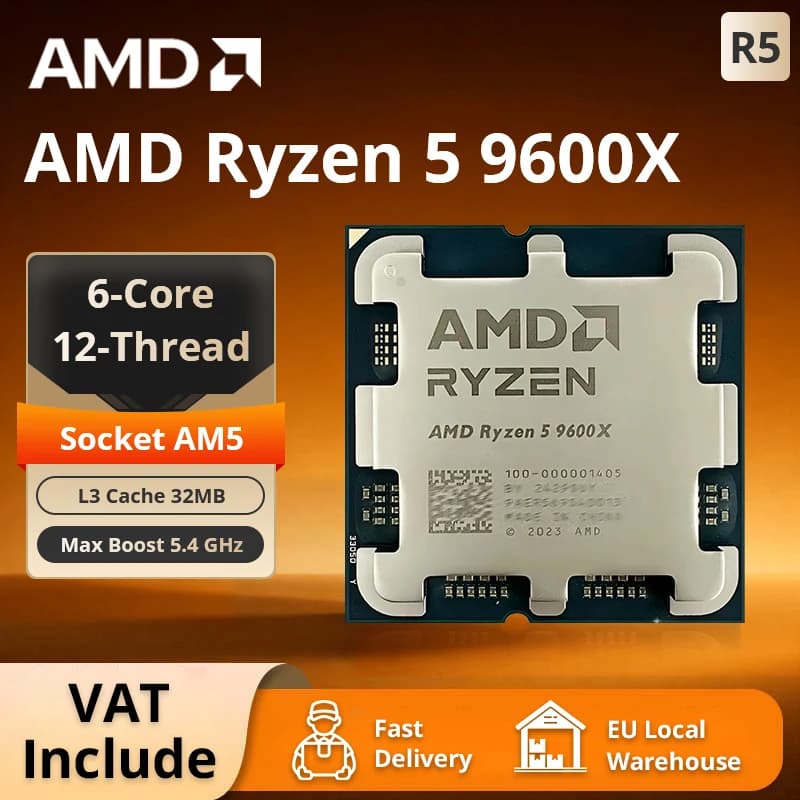 AMD Ryzen 5 9600X Desktop Processor 6-Core 5.4GHz 4nm 38MB Cache AM5 Socket (Fan Not Included)