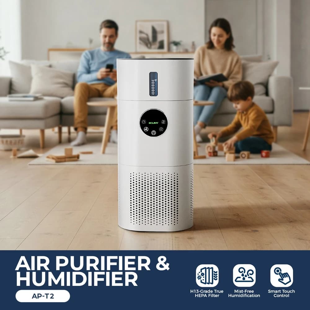 ROUNY Air Purifier & Humidifier Combo 2-in-1, Pet Odor/Smoke/Allergies, 360° Air Intake, Quiet 25dB, 20~50㎡, H13 True HEPA,White