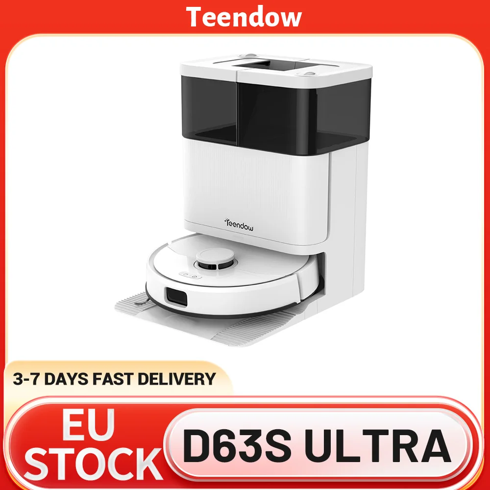 Teendow D63S Ultra Robot Vacuum Cleaner 10KPa Super Suction Auto Mop Wash & Dry Self-Emptying 160 Min Runtime App Voice Control