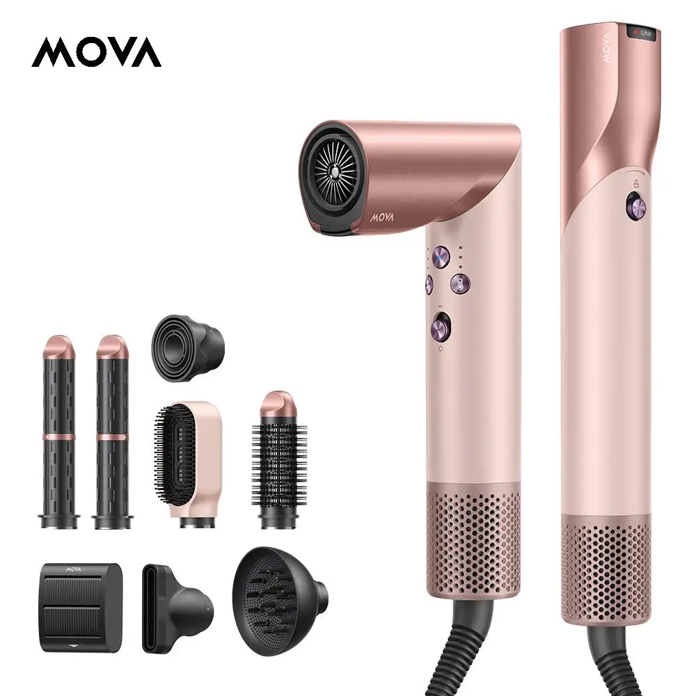 MOVA Master 10 Multi-Styler 7-in-1 - Smart Hair Cleaner & Styler for Curling Straightening Volumizing Quick Dry Hair Care Complete Pink Silver