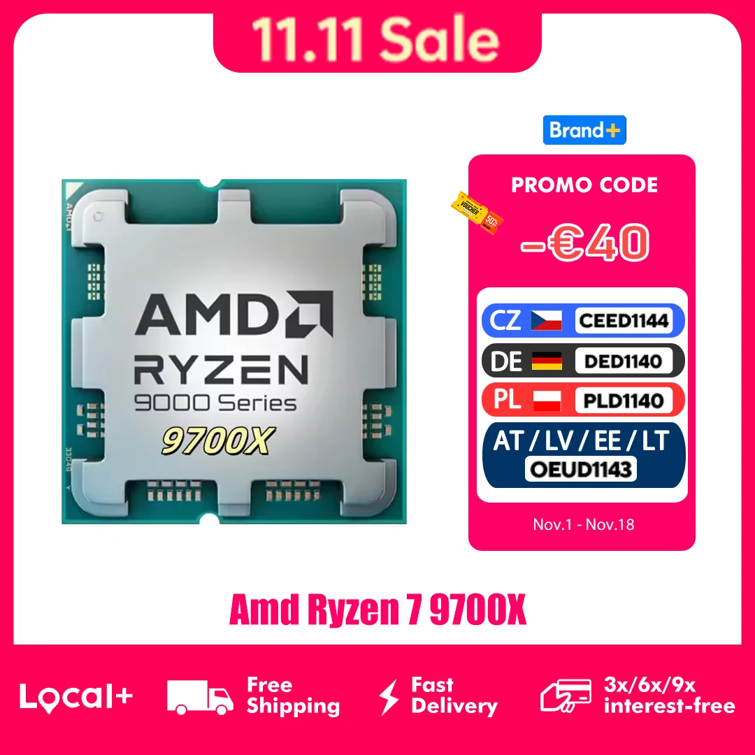 AMD Ryzen 7 9700X 5.5GHz 8-Core 16-Thread L3 Cache 32 MB DDR5 AM5 Socket New R7 9700X Desktop Gaming CPU Processor Without Fan