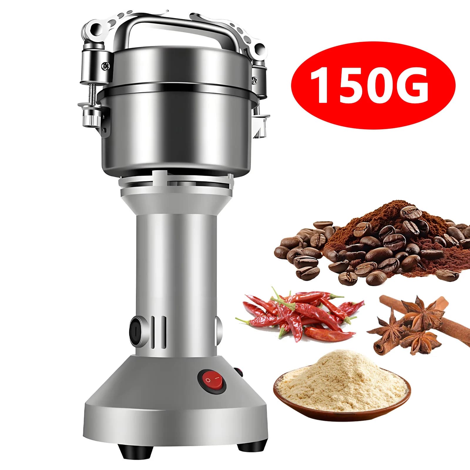 Electric grain grinder, high-speed spice corn grinder, commercial powder machine for dry grains, grains, spices, coffee, herbal medicine