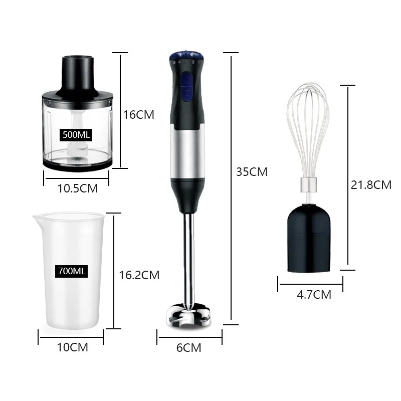 4-in-1 Hand Immersion Blender 1000W Powerful, Stainless Steel Stick Food Mixer,700ml Mixing Beaker,500ml Processor, Whisk