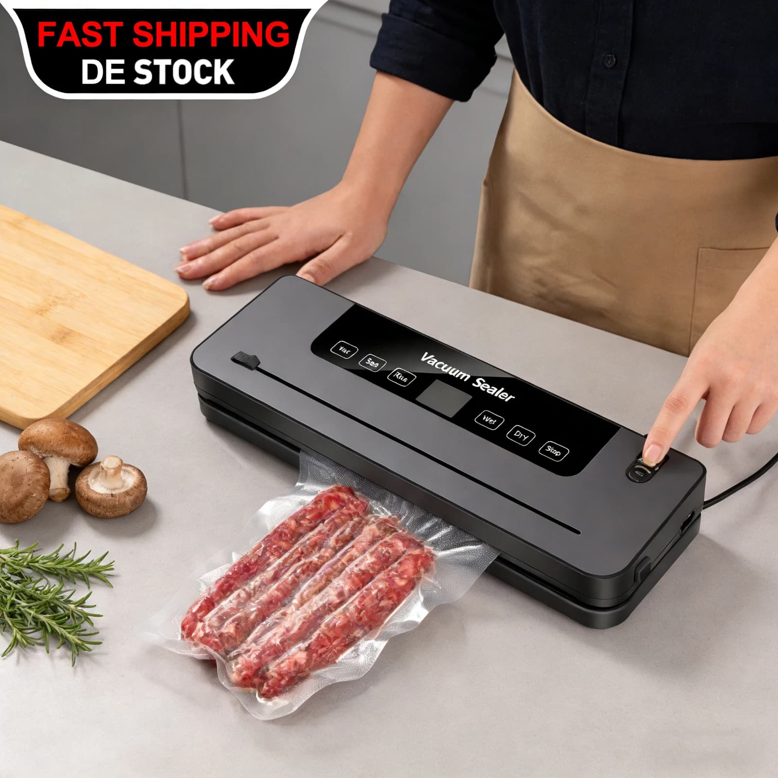 Vacuum Sealer Machine, 6 Modes Food Sealer with Purple Light Sterilization, Built-in Sliding Cutter & Detachable Washable Base, Dry/Wet/Rice Food Preservation, Kitchen Food Vacuum Packing Machine for Meat Vegetable Fruit Storage