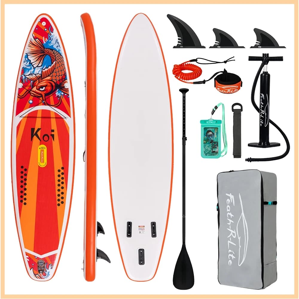 FunWater SUPFR01E 320cm-350cm Inflatable Stand Up Paddle Board Surfboard Complete Paddleboard Accessories Adjustable Paddle, Pump, ISUP Travel Backpack, Leash, Waterproof Bag, Adult Paddle Board