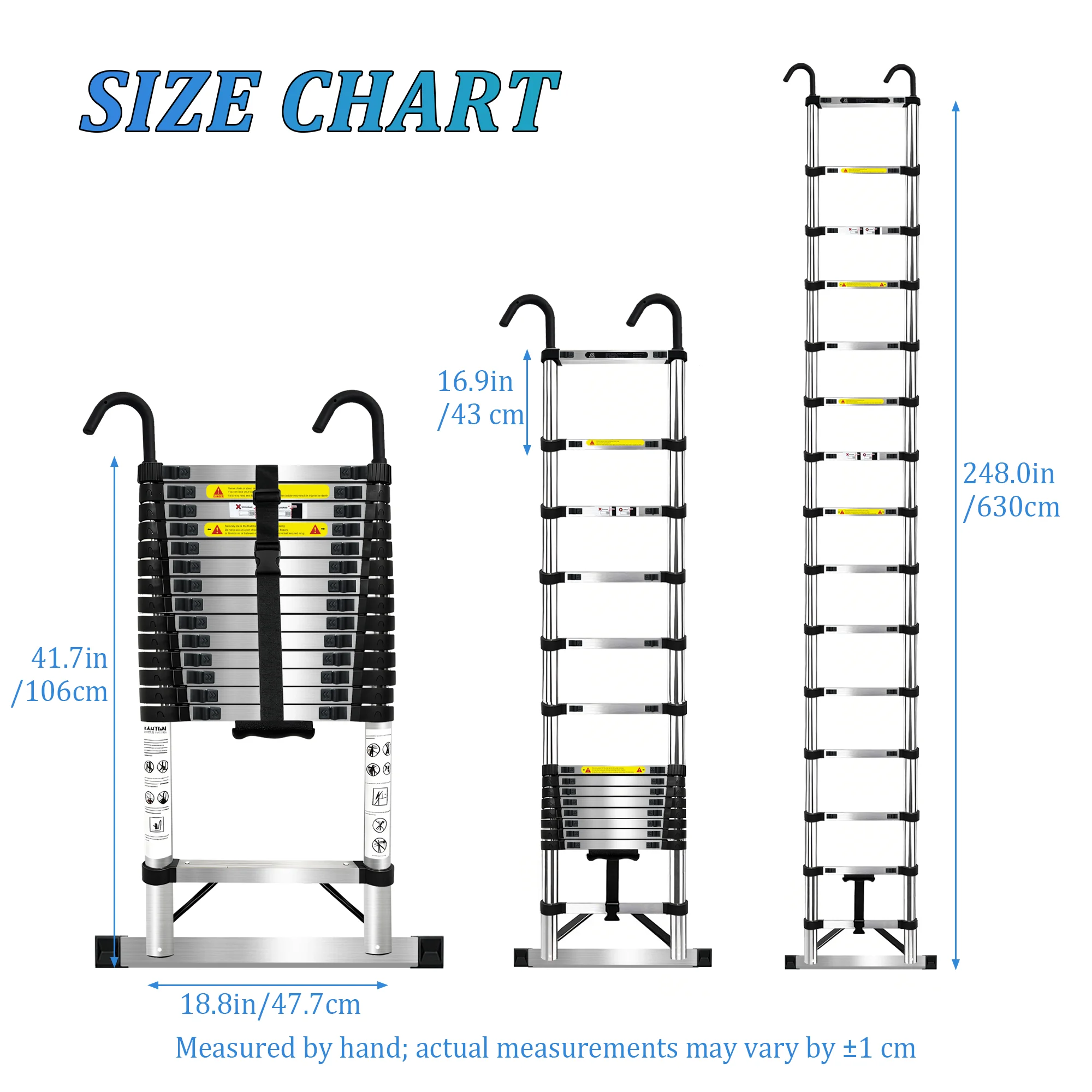 Stainless Steel Telescopic Ladder 3.2M / 6.3M, One-Button Retractable, Stabilizer Bar, EN131 Certified, 150kg Max Load, Anti-Slip Portable Multi-Purpose Indoor & Outdoor Ladder