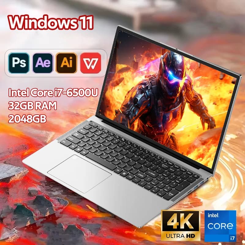 2025 Intel Core i7-6500U 15.6 "laptop 32GB RAM 2048GB SSD ROM 5000mAh Windows 11 Pro 3-year warranty portable laptop