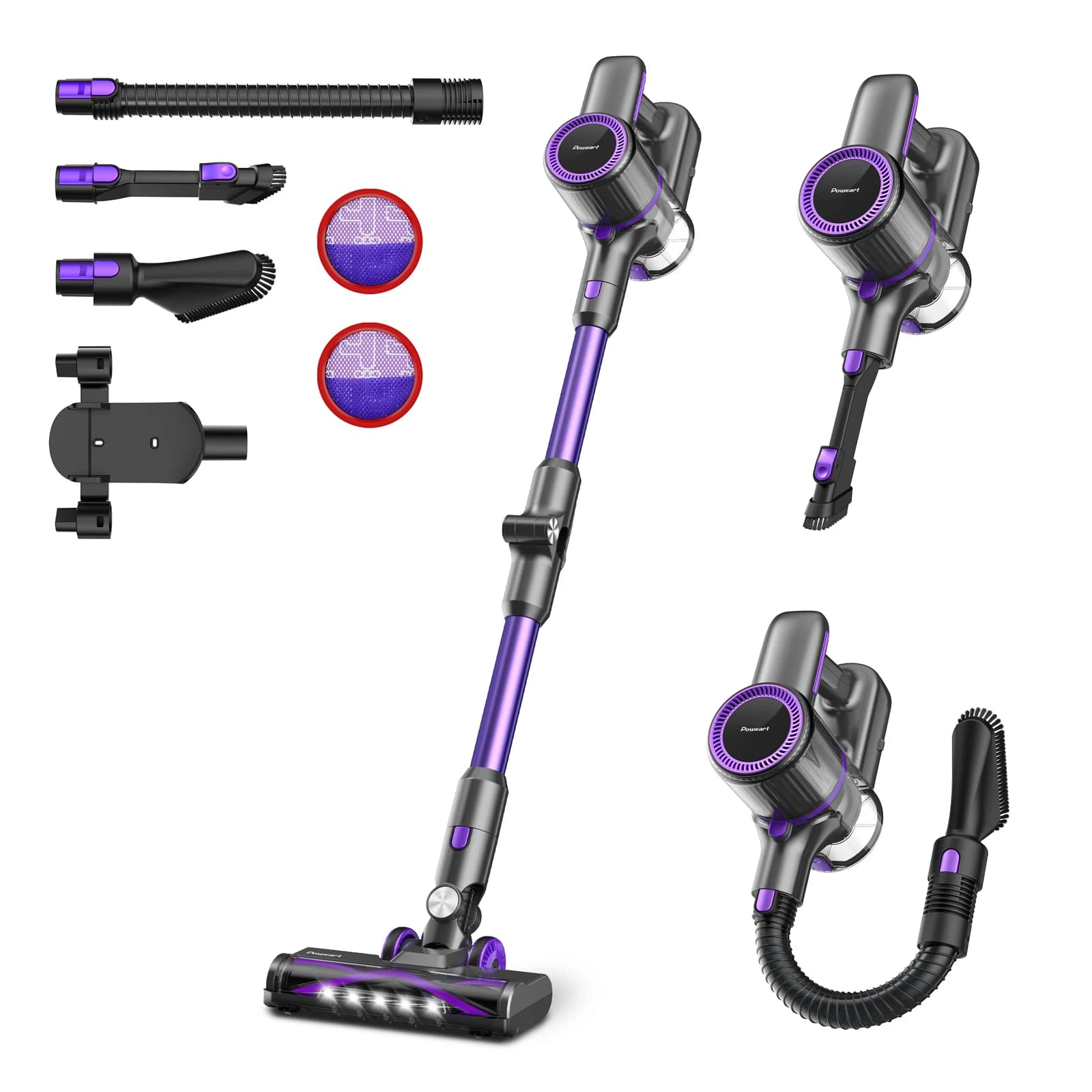 V16 Cordless Vacuum Cleaner, 500W 75Kpa 60min, Touch Screen, Auto Mode, Infrared Dust Sensor, 6-Stage HEPA Filtration, 60min Runtime, Removable Battery, LED Display for Hard Floor, Carpet and Pet Hair