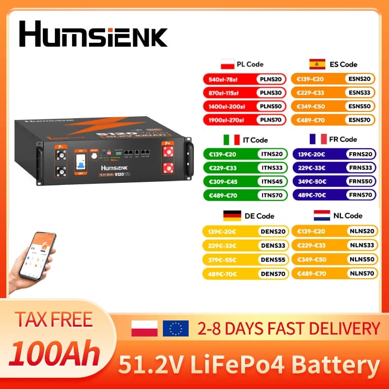 Humsienk 48V 100Ah LiFePO4 Lithium Battery Bluetooth | UL1973 Tested | 3U Server Rack with Active Balancing , Max 5120Wh & 100A BMS for Off-Grid Solar System, Backup, Home Energy Storage