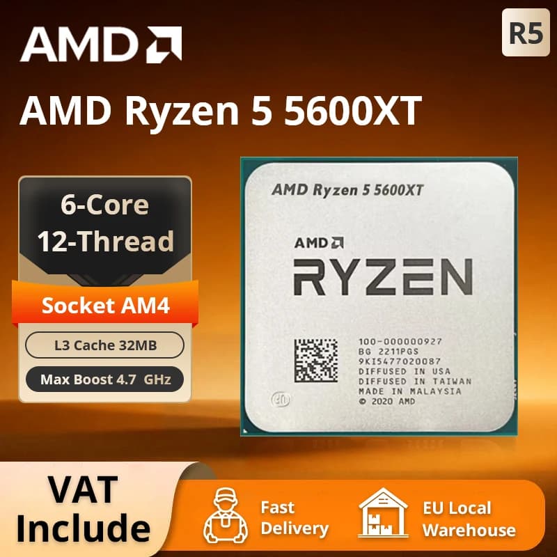 AMD Ryzen 5 5600XT 6-Core 12T AM4 4.7GHz Desktop CPU Processor 3.7GHz Base L3=32MB 100-10000159BOX No Cooler
