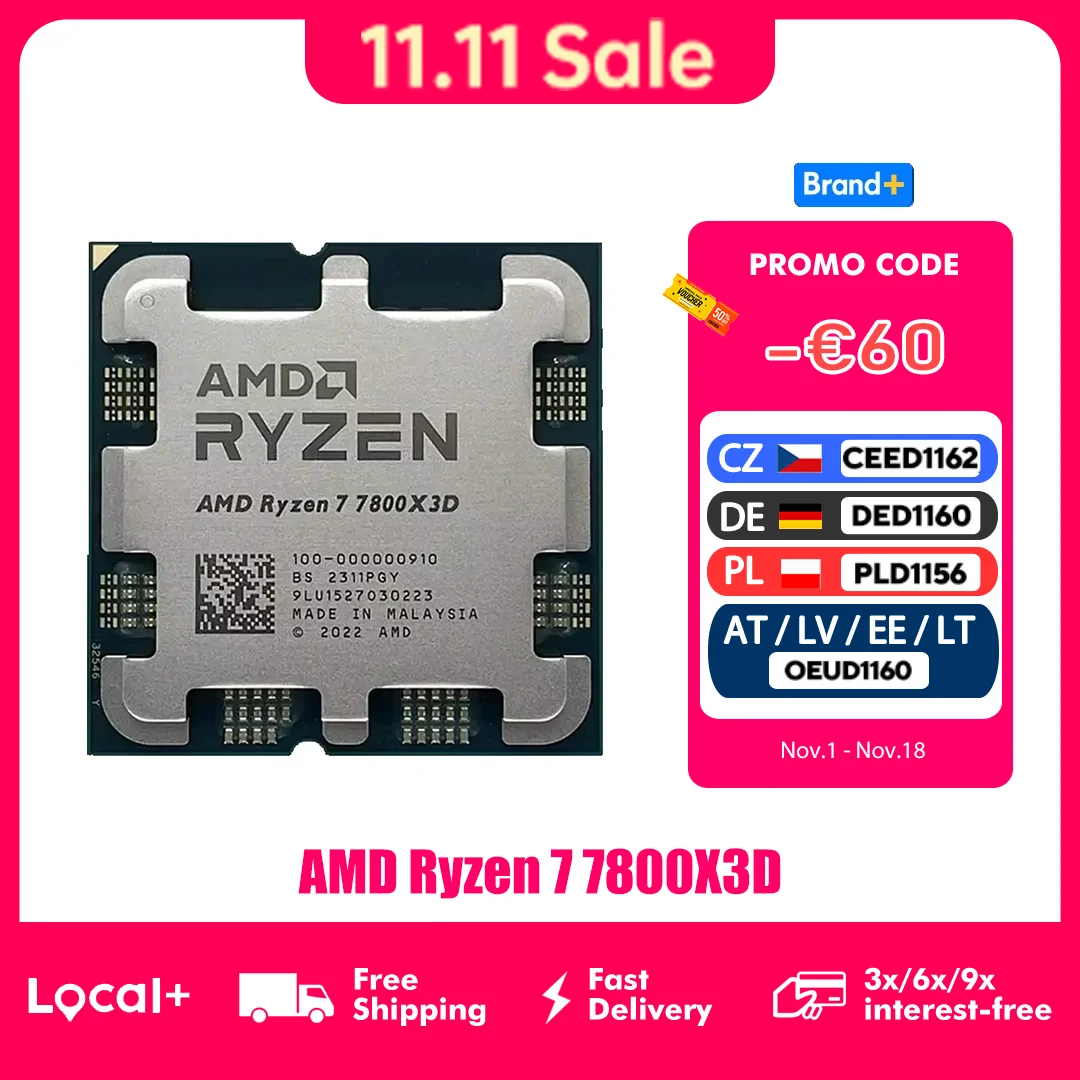 AMD RYZEN 7 7800X3D CPU Gaming Processor AMD R7 7800X3D 8-Core 16-Thread 5NM 96M Socket AM5 Without Fan Game Cache Hot No Fan