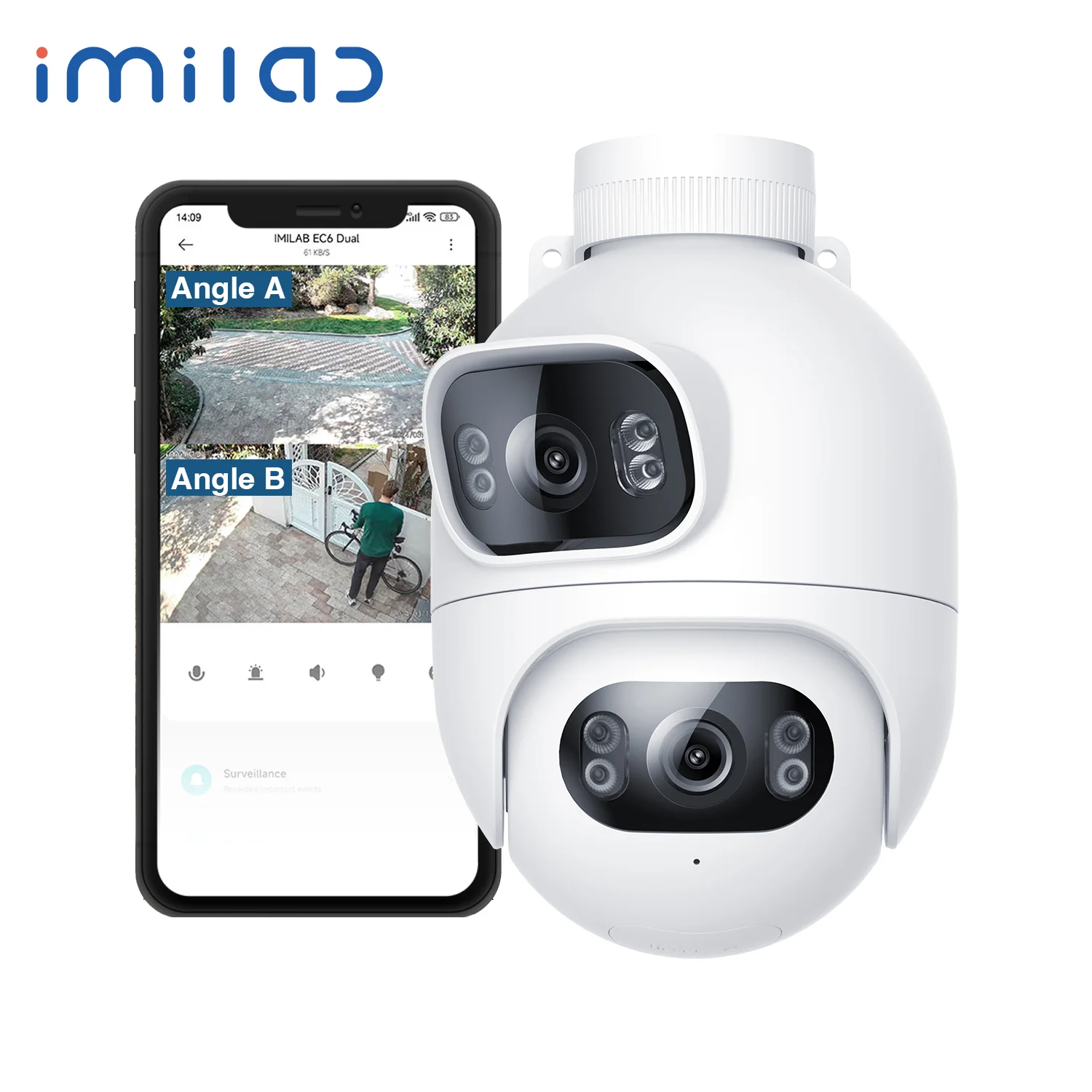 IMILAB Outdoor Surveillance Camera Dual Lens 360° PTZ Camera Colour Night Vision WiFi/LAN 7/24 Work EC6 Dual With MiHome App
