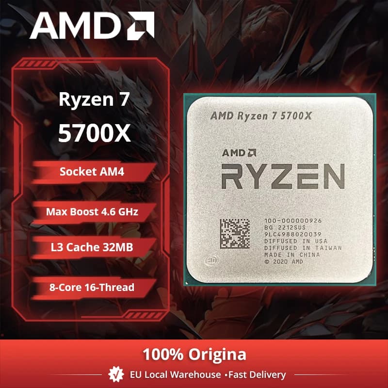 AMD Ryzen 7 5700X Desktop Processor 8C/16T, 4.6GHz, 32MB Cache, AM4, No Cooler Included