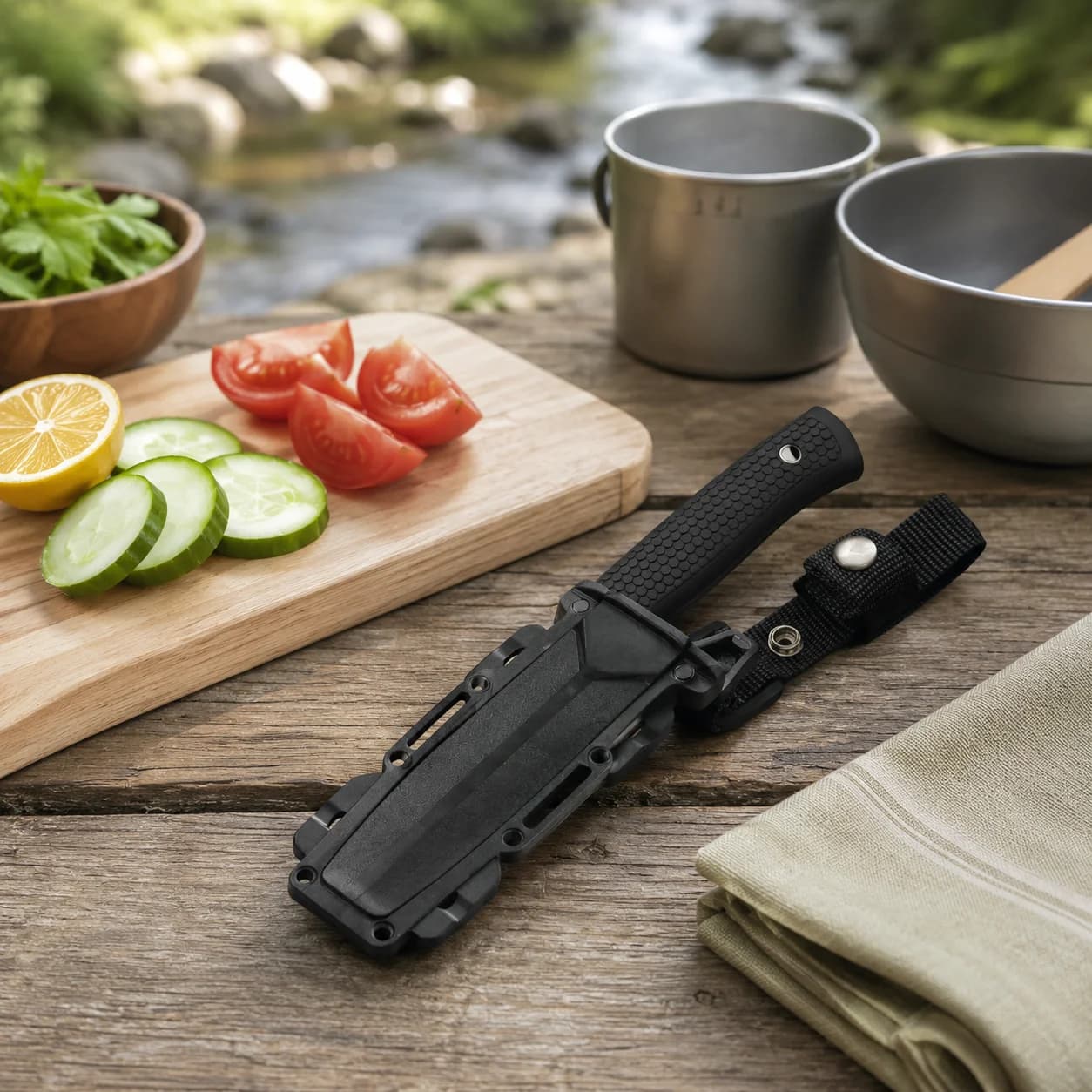 Portable Outdoor Utility Cutting Tool with Protective Sheath, Stainless Steel Fishing Camping Food Preparation Tool with Non-Slip Handle