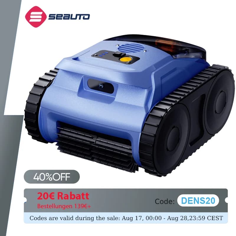 Seauto Sat20Pro Pool Cleaner, 150 Minutes Run Time, up to 2000 Sq.Ft., 45,000 Pa Strong Suction, Wall Climbing for Above Ground Pool