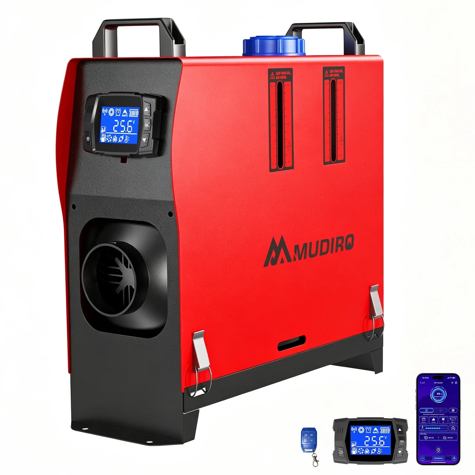 Mudiro 8KW Diesel Air Heater 12V/24V/240V with Adapter, 《2026Upgrade Auto High Altitude Mode & Smart LCD Panel》Bluetooth APP + Remote Control Dual Wireless, Auto Start-Stop, 4-Language Voice Broadcast, 1.5m Extension Cord for RV Truck Camper Tent Garage