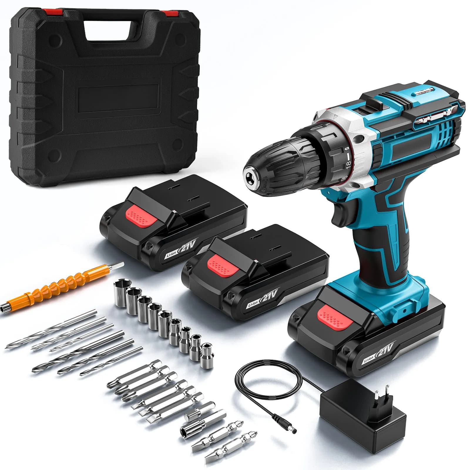 21V Cordless Impact Drill High-power Rechargeable Electric Drill Lithium Battery 1350rpm Speed Multifunctional Screwdriver