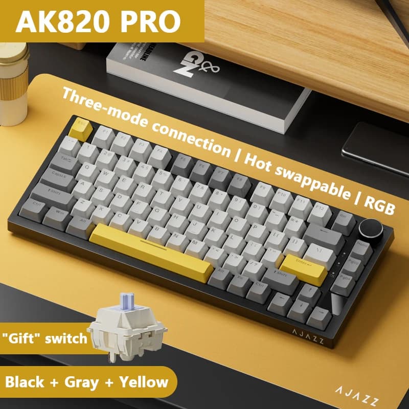AJAZZ AK820 Pro Wireless Mechanical Keyboard with TFT Display&Knob | 75% Gasket-Mounted Gaming Keyboard, BT/2.4GHz/USB-C Wired, Creamy Keyboard for PC/Mac