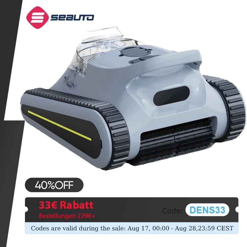 Seauto Crab Pro Robotic Pool Vacuum, 45,000Pa Powerful Suction, Wall-Climbing, Suitable for Walls and Floors of 2200 Square Feet