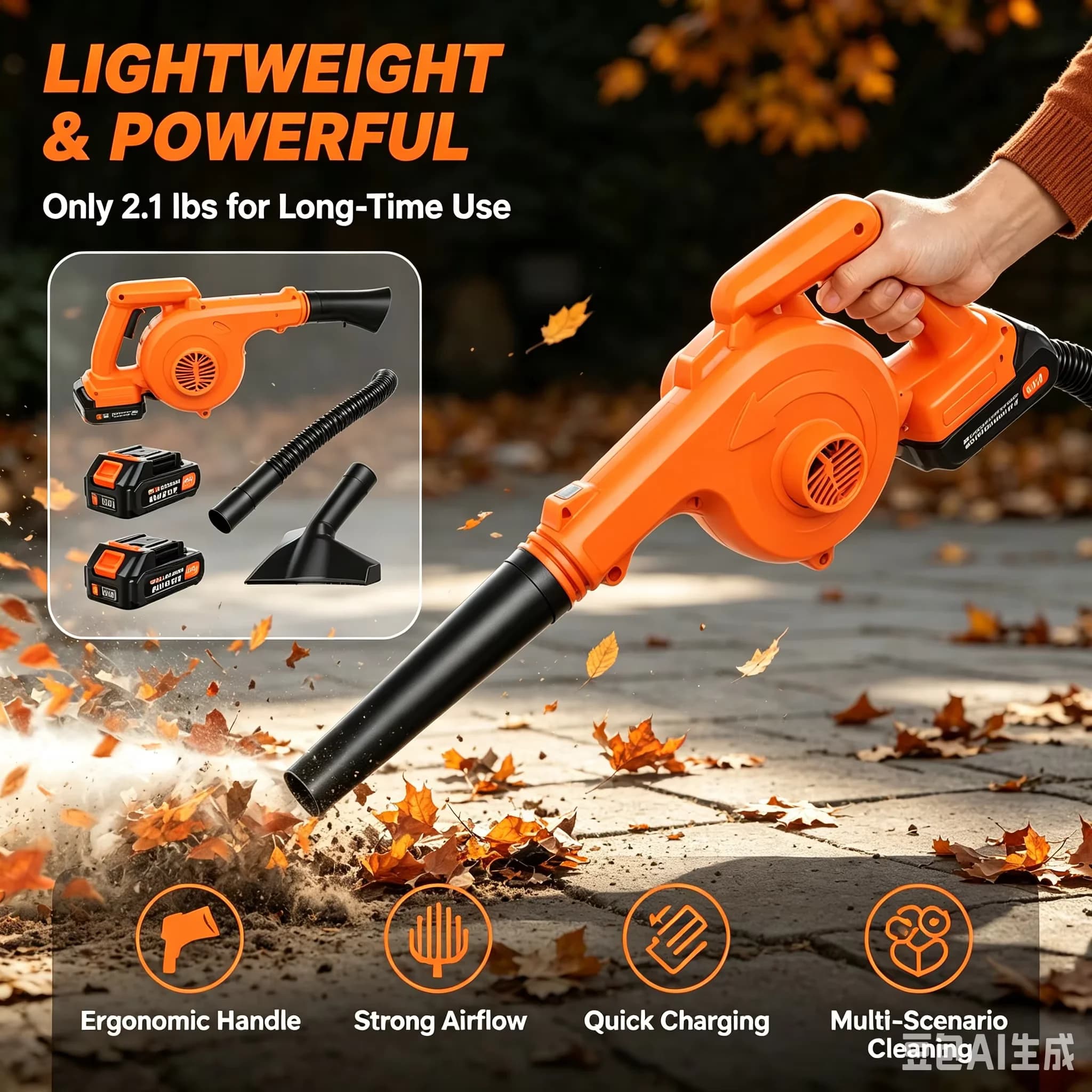 2-in-1 Cordless Blower and Vacuum, 21V Portable Fan Compatible with Makita, 20,000 RPM Motor, Lightweight for Garden, Car, and Pets