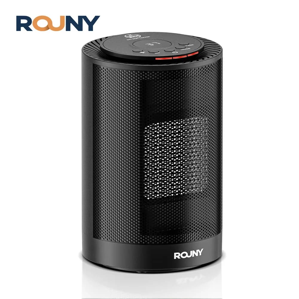 ROUNY Portable PTC Ceramic Space Heater, 1200W Desktop Fan Heater, 1s Fast Quiet Heating for Bedroom Office Indoor Use, Black