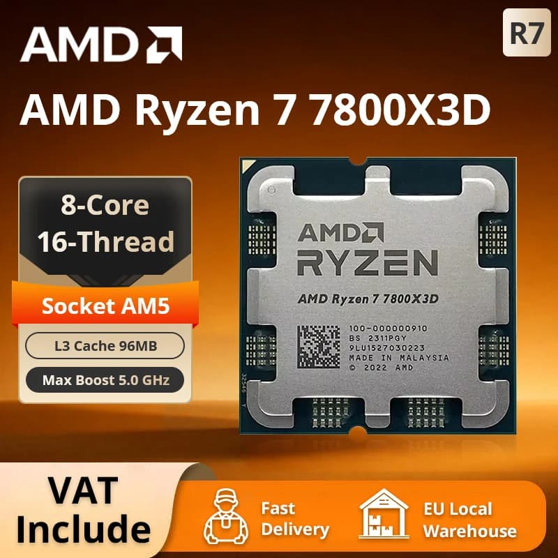 AMD RYZEN 7 7800X3D CPU Gaming Processor AMD R7 7800X3D 8-Core 16-Thread 5NM 96M Socket AM5 Without Fan Game Cache Hot No Fan