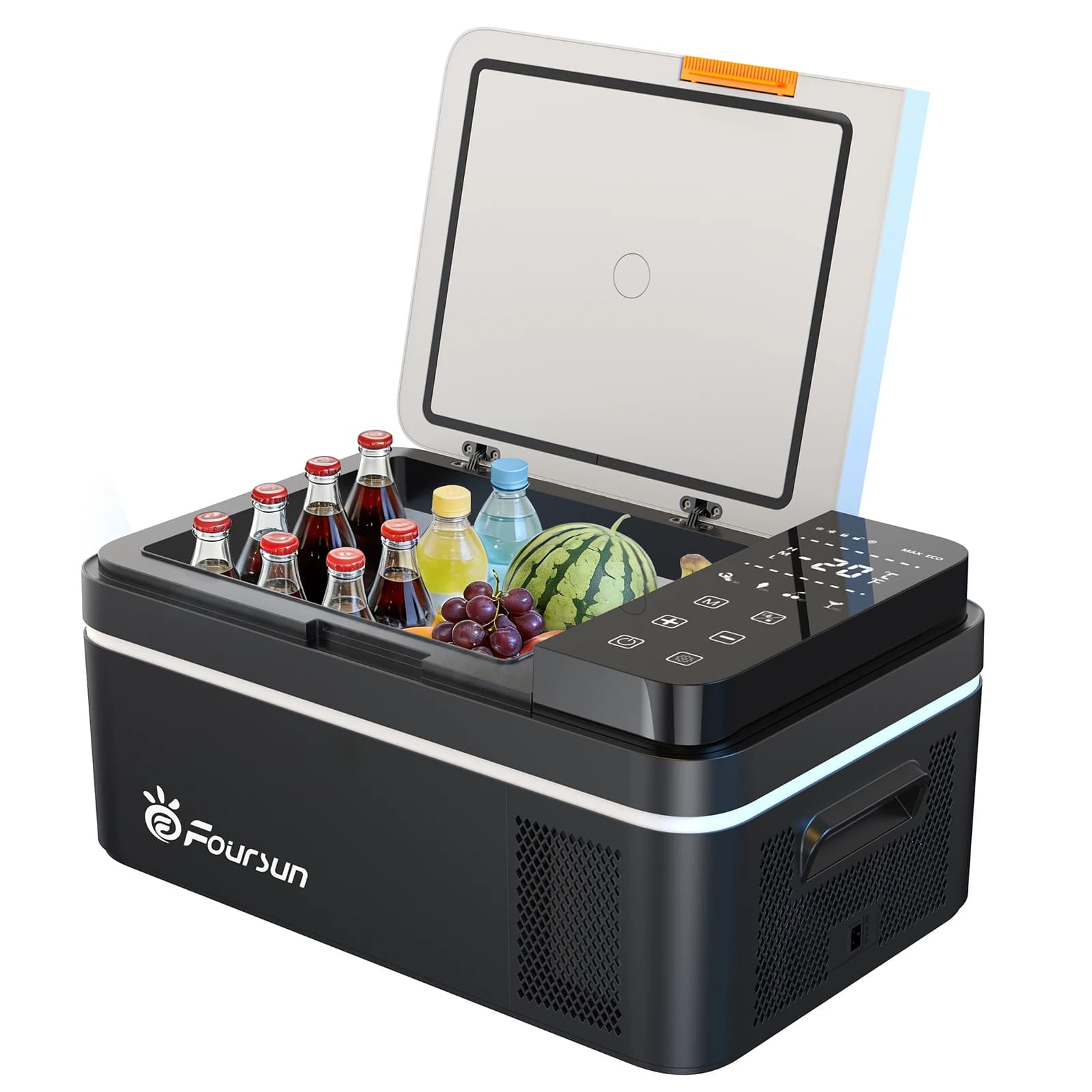 Foursun 21L/25L/35L/45L/55L Portable Compressor Car Fridge Freezer with Bluetooth App Control, for Camping, Travel, Home, DC 12V/24V & AC 100-240V