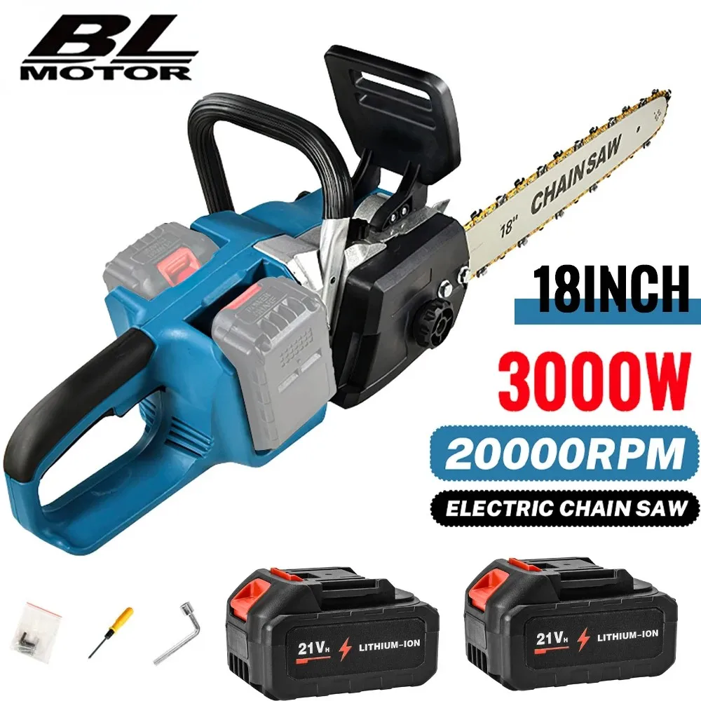 3000W Brushless 18Inch Electric Chainsaw Cordless Borrowing Woodworking Power Tool Handheld Garden Cup For Makita Battery