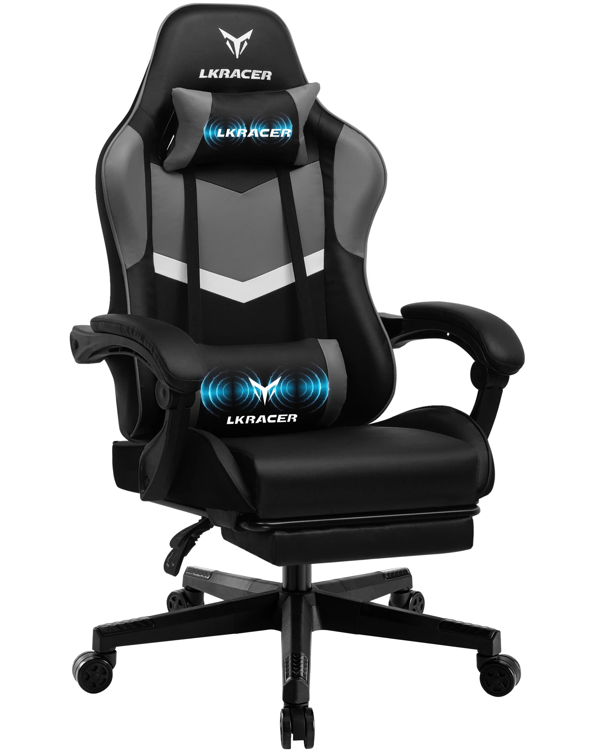 LUCK RACER Gaming chair with footrest Office Chair Ergonomic with Adjustable Loin Pillows, Pillow Gaming Chair