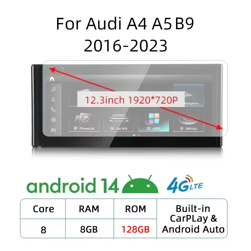 Qualcomm 668 Wireless Carplay For Audi A4 A5 B9 2016 2017 2018 2019 2020 2021 2022 Radio Car Multimedia Intelligent Android 14  Systems