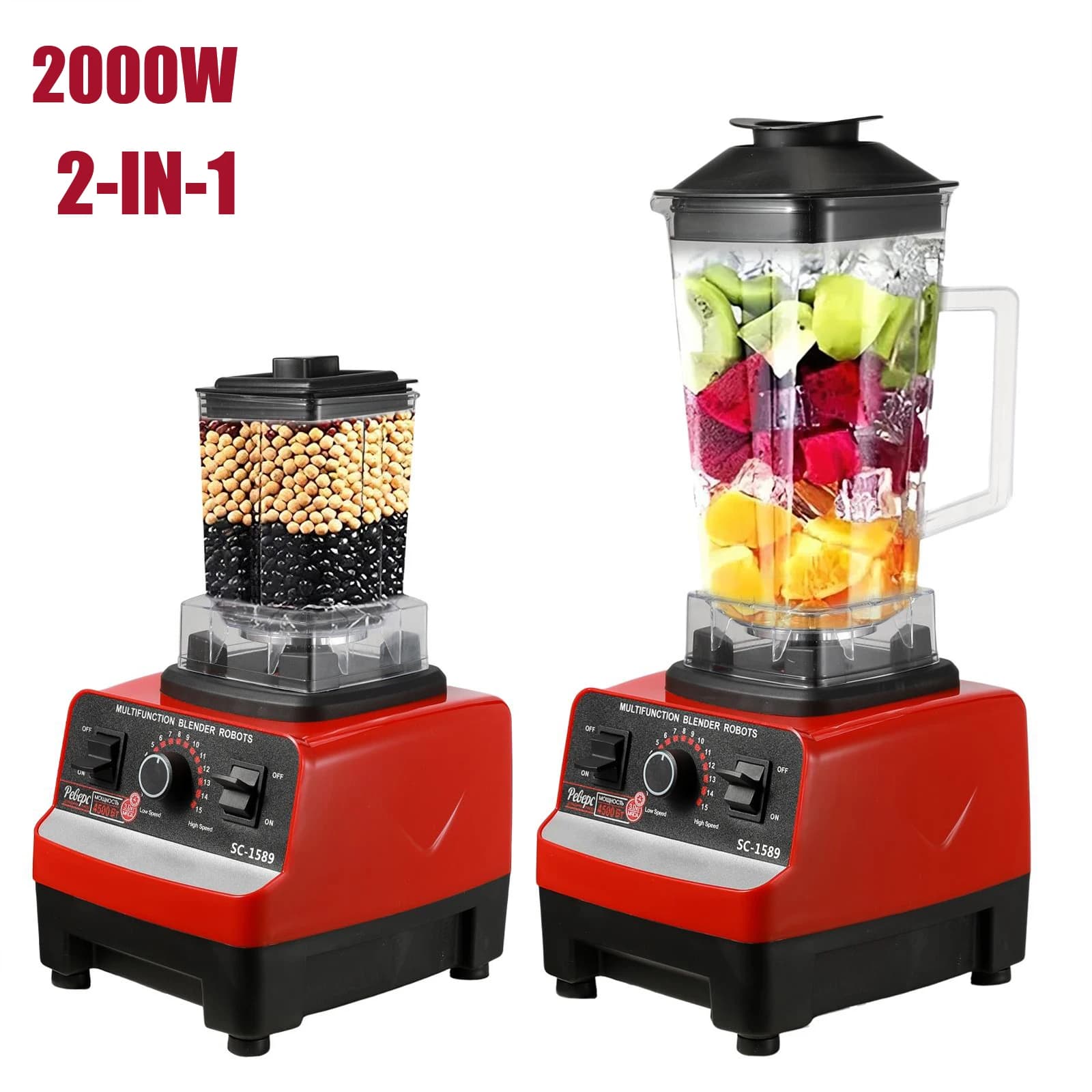 2000W Heavy Duty Commercial Blender Stationary Mixer Food Processor Ice Smoothies for Kitchen High Power Juicer Blender BPA Free