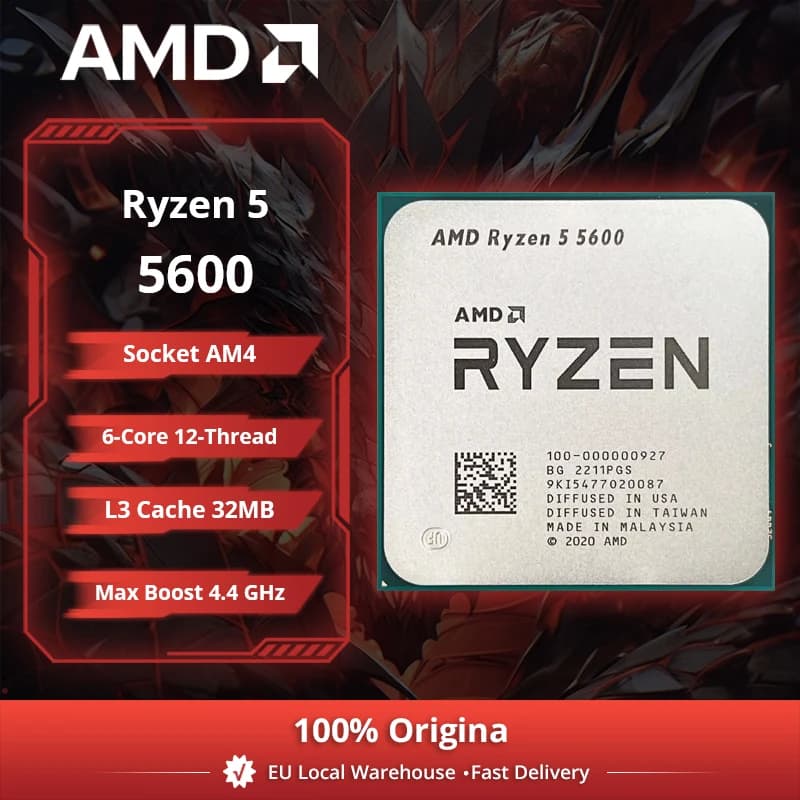 AMD Ryzen 5 5600 Desktop Processor 6C/12T, 4.4GHz, 32MB Cache, AM4, No Cooler Included